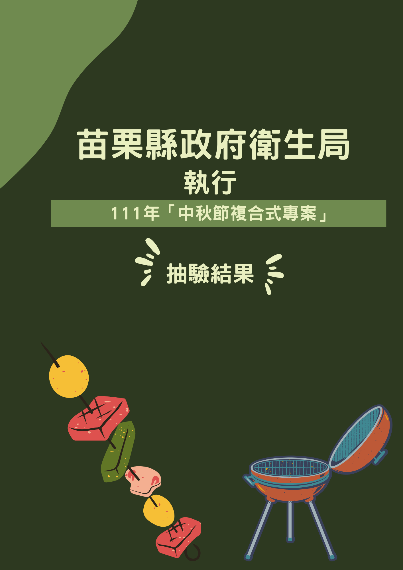 苗栗縣政府衛生局執行111年中秋節複合式專案稽查抽驗結果