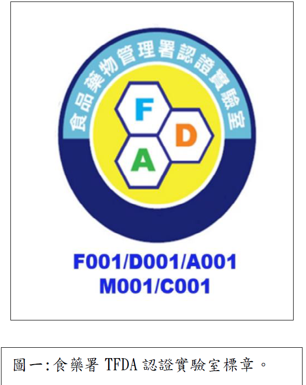 圖一:食藥署TFDA認證實驗室標章。
